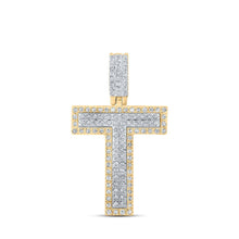 Load image into Gallery viewer, 10kt Two-tone Gold Men&#39;s Diamond T Initial Charm Pendant - 3/8 Cttw - Alternate view 1 from Splendid Jewellery