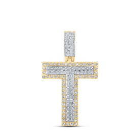 10kt Two-tone Gold Men's Diamond T Initial Charm Pendant - 3/8 Cttw - Alternate view 1 from Splendid Jewellery