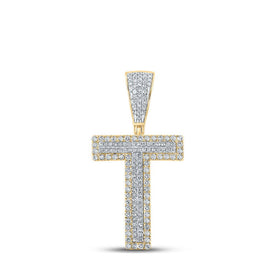 10kt Two-tone Gold Mens Round Diamond T Letter Charm Pendant 5/8 Cttw - Alternate view 1 from Splendid Jewellery