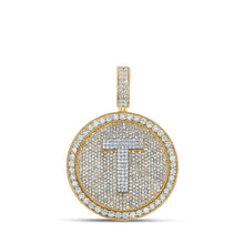 Load image into Gallery viewer, 10kt Two-tone Gold Men&#39;s Round Diamond T Letter Circle Charm Pendant - 3-7/8 Cttw - Alternate view 1 from Splendid Jewellery