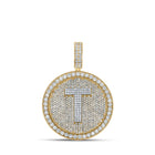 10kt Two-tone Gold Men's Round Diamond T Letter Circle Charm Pendant - 3-7/8 Cttw - Alternate view 1 from Splendid Jewellery