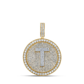 10kt Two-tone Gold Men's Round Diamond T Letter Circle Charm Pendant - 3-7/8 Cttw - Alternate view 1 from Splendid Jewellery