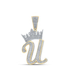 10kt Two-tone Gold Men's Diamond U Crown Letter Charm Pendant - 1-1/2 Cttw - Alternate view 1 from Splendid Jewellery