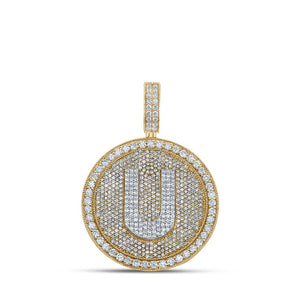 Men's Diamond Charm Pendant | 10kt Two-tone Gold Mens Round Diamond U Initial Letter Charm Pendant 3-3/4 Cttw | Splendid Jewellery GND