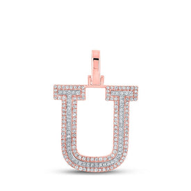 10kt Two-tone Gold Men's Round Diamond U Initial Letter Pendant 1/2 Cttw - Alternate view 1 from Splendid Jewellery