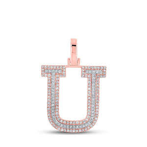 Men's Diamond Charm Pendant | 10kt Two-tone Gold Mens Round Diamond U Initial Letter Pendant 1/2 Cttw | Splendid Jewellery GND