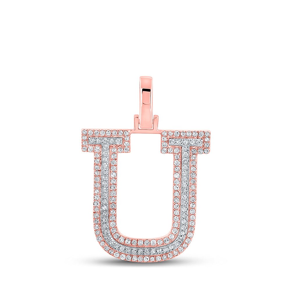 Men's Diamond Charm Pendant | 10kt Two-tone Gold Mens Round Diamond U Initial Letter Pendant 1/2 Cttw | Splendid Jewellery GND