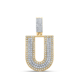 10kt Two-tone Gold Men's Round Diamond U Initial Letter Pendant 1/2 Cttw | Splendid Jewellery - Alternate view 1 from Splendid Jewellery