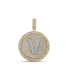 10kt Two-tone Gold Mens Round Diamond V Initial Letter Charm Pendant 3-3/4 Cttw - Alternate view 1 from Splendid Jewellery