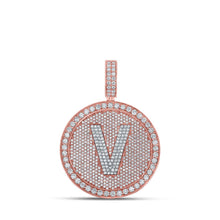 Load image into Gallery viewer, 10kt Two-tone Gold Men&#39;s Round Diamond V Initial Letter Charm Pendant - 3-3/4 Cttw - Alternate view 1 from Splendid Jewellery