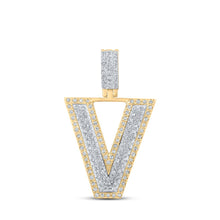 Load image into Gallery viewer, 10kt Two-tone Gold Men&#39;s Diamond V Initial Letter Pendant 1/2 Cttw - A Dazzling Statement Piece by Splendid Jewellery - Alternate view 1 from Splendid Jewellery