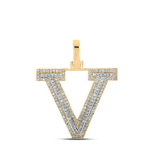 Load image into Gallery viewer, 10kt Two-tone Gold Mens Round Diamond V Initial Letter Pendant 3/8 Cttw - Alternate view 1 from Splendid Jewellery