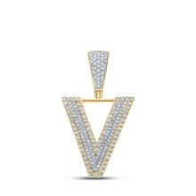 Load image into Gallery viewer, 10kt Two-tone Gold Men&#39;s Round Diamond V Letter Charm Pendant - 3/4 Cttw | Splendid Jewellery - Alternate view 1 from Splendid Jewellery