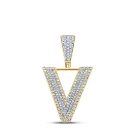 10kt Two-tone Gold Men's Round Diamond V Letter Charm Pendant - 3/4 Cttw | Splendid Jewellery - Alternate view 1 from Splendid Jewellery