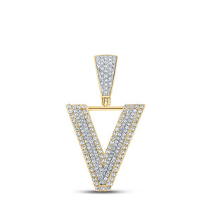 Men's Diamond Charm Pendant | 10kt Two-tone Gold Mens Round Diamond V Letter Charm Pendant 3/4 Cttw | Splendid Jewellery GND