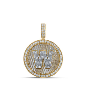 10kt Two-tone Gold Men's Round Diamond W Initial Letter Charm Pendant - 3-5/8 Cttw - Alternate view 1 from Splendid Jewellery