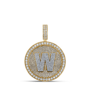 Men's Diamond Charm Pendant | 10kt Two-tone Gold Mens Round Diamond W Initial Letter Charm Pendant 3-5/8 Cttw | Splendid Jewellery GND