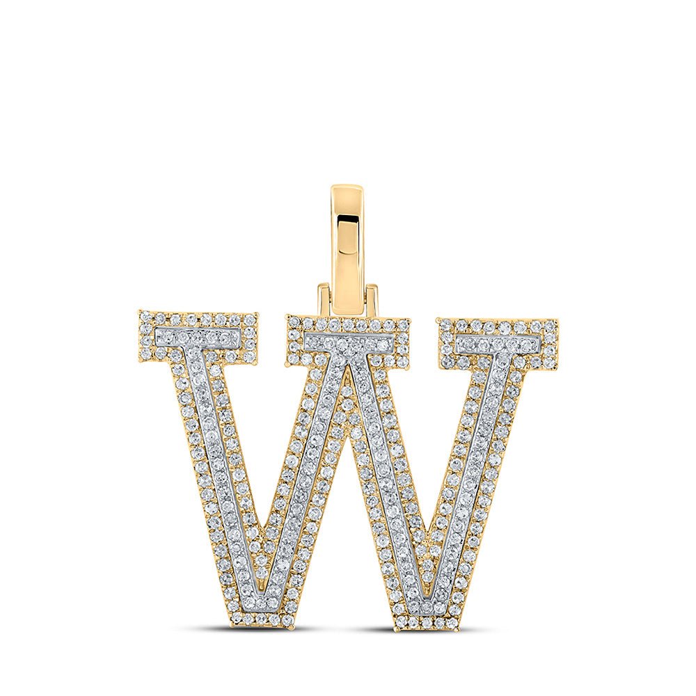 Men's Diamond Charm Pendant | 10kt Two-tone Gold Mens Round Diamond W Initial Letter Pendant 3/4 Cttw | Splendid Jewellery GND