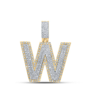 Men's Diamond Charm Pendant | 10kt Two-tone Gold Mens Round Diamond W Initial Letter Pendant 3/4 Cttw | Splendid Jewellery GND