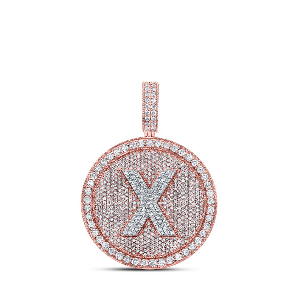 Men's Diamond Charm Pendant | 10kt Two-tone Gold Mens Round Diamond X Circle Letter Charm Pendant 3-3/4 Cttw | Splendid Jewellery GND