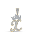 10kt Two-tone Gold Mens Round Diamond X Crown Letter Charm Pendant 1-1/2 Cttw - Alternate view 1 from Splendid Jewellery