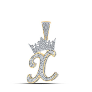 Men's Diamond Charm Pendant | 10kt Two-tone Gold Mens Round Diamond X Crown Letter Charm Pendant 1-1/2 Cttw | Splendid Jewellery GND