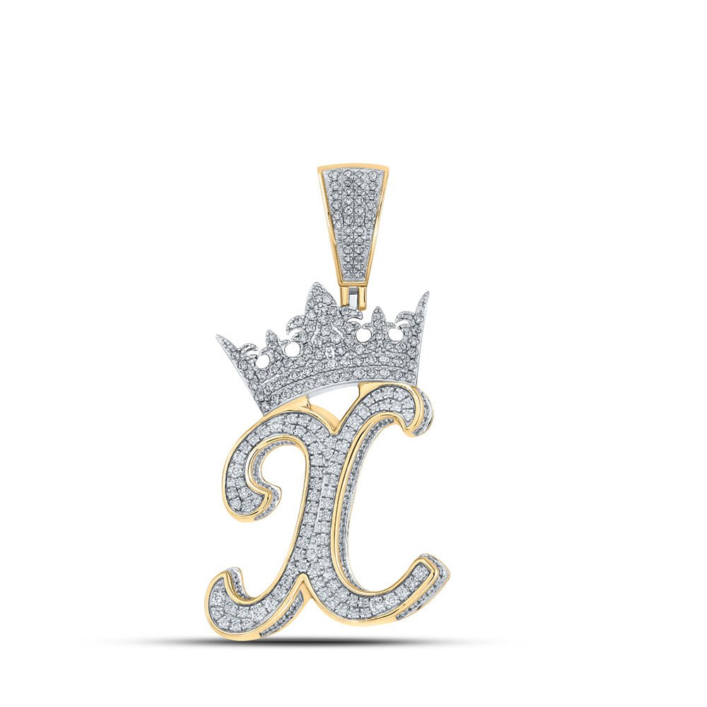 Men's Diamond Charm Pendant | 10kt Two-tone Gold Mens Round Diamond X Crown Letter Charm Pendant 1-1/2 Cttw | Splendid Jewellery GND