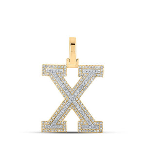 Men's Diamond Charm Pendant | 10kt Two-tone Gold Mens Round Diamond X Initial Letter Pendant 1/2 Cttw | Splendid Jewellery GND