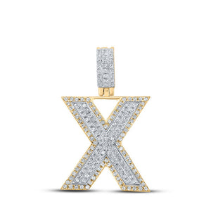Men's Diamond Charm Pendant | 10kt Two-tone Gold Mens Round Diamond X Initial Letter Pendant 1/2 Cttw | Splendid Jewellery GND