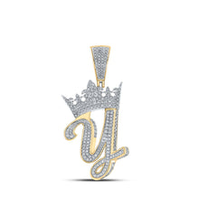 Load image into Gallery viewer, 10kt Two-tone Gold Men&#39;s Diamond Y Crown Letter Charm Pendant - 1-1/4 Cttw - Alternate view 1 from Splendid Jewellery