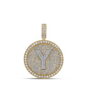 Men's Diamond Charm Pendant | 10kt Two-tone Gold Mens Round Diamond Y Initial Letter Charm Pendant 3-7/8 Cttw | Splendid Jewellery GND