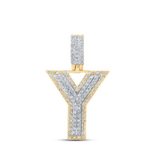 Load image into Gallery viewer, 10kt Two-tone Gold Men&#39;s Round Diamond Y Initial Letter Pendant 3/8 Cttw - Alternate view 1 from Splendid Jewellery