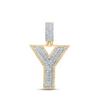 10kt Two-tone Gold Men's Round Diamond Y Initial Letter Pendant 3/8 Cttw - Alternate view 1 from Splendid Jewellery