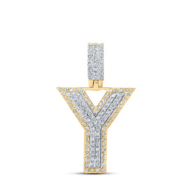 10kt Two-tone Gold Men's Round Diamond Y Initial Letter Pendant 3/8 Cttw - Alternate view 1 from Splendid Jewellery
