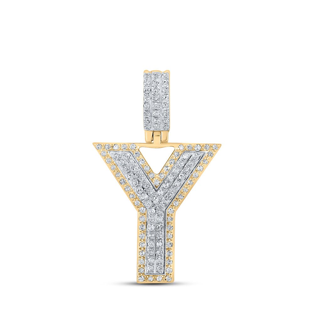 Men's Diamond Charm Pendant | 10kt Two-tone Gold Mens Round Diamond Y Initial Letter Pendant 3/8 Cttw | Splendid Jewellery GND