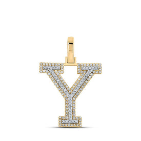 10kt Two-tone Gold Mens Round Diamond Y Initial Letter Pendant 3/8 Cttw - Exquisite Men's Diamond Charm Pendant - Alternate view 1 from Splendid Jewellery