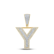 Load image into Gallery viewer, 10kt Two-tone Gold Mens Round Diamond Y Letter Charm Pendant 5/8 Cttw - Alternate view 1 from Splendid Jewellery