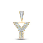 10kt Two-tone Gold Mens Round Diamond Y Letter Charm Pendant 5/8 Cttw - Alternate view 1 from Splendid Jewellery