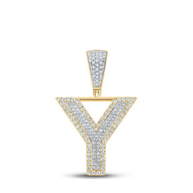 10kt Two-tone Gold Mens Round Diamond Y Letter Charm Pendant 5/8 Cttw - Alternate view 1 from Splendid Jewellery