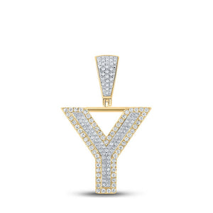 Men's Diamond Charm Pendant | 10kt Two-tone Gold Mens Round Diamond Y Letter Charm Pendant 5/8 Cttw | Splendid Jewellery GND