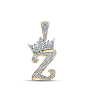 Men's Diamond Charm Pendant | 10kt Two-tone Gold Mens Round Diamond Z Crown Letter Charm Pendant 1-3/8 Cttw | Splendid Jewellery GND