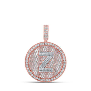 Men's Diamond Charm Pendant | 10kt Two-tone Gold Mens Round Diamond Z Initial Letter Charm Pendant 3-3/4 Cttw | Splendid Jewellery GND