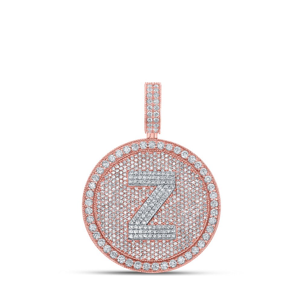 Men's Diamond Charm Pendant | 10kt Two-tone Gold Mens Round Diamond Z Initial Letter Charm Pendant 3-3/4 Cttw | Splendid Jewellery GND