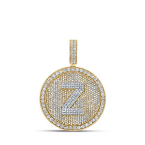 Men's Diamond Charm Pendant | 10kt Two-tone Gold Mens Round Diamond Z Initial Letter Charm Pendant 3-3/4 Cttw | Splendid Jewellery GND