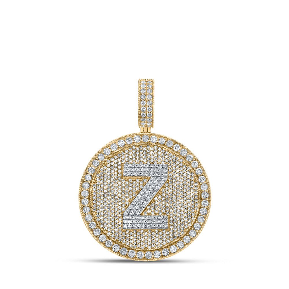 Men's Diamond Charm Pendant | 10kt Two-tone Gold Mens Round Diamond Z Initial Letter Charm Pendant 3-3/4 Cttw | Splendid Jewellery GND