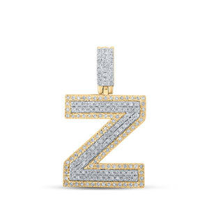 Men's Diamond Charm Pendant | 10kt Two-tone Gold Mens Round Diamond Z Initial Letter Pendant 1/2 Cttw | Splendid Jewellery GND