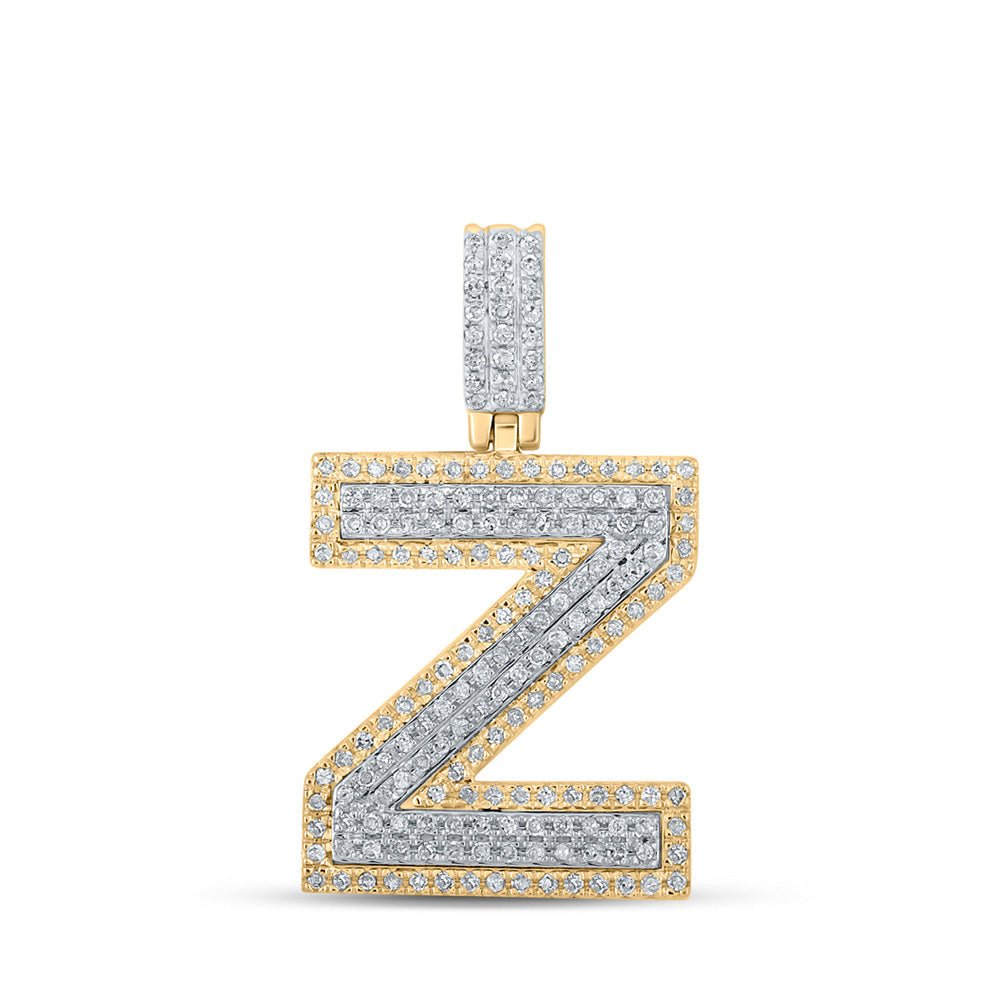 Men's Diamond Charm Pendant | 10kt Two-tone Gold Mens Round Diamond Z Initial Letter Pendant 1/2 Cttw | Splendid Jewellery GND