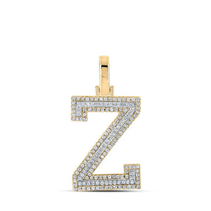 Men's Diamond Charm Pendant | 10kt Two-tone Gold Mens Round Diamond Z Initial Letter Pendant 3/8 Cttw | Splendid Jewellery GND