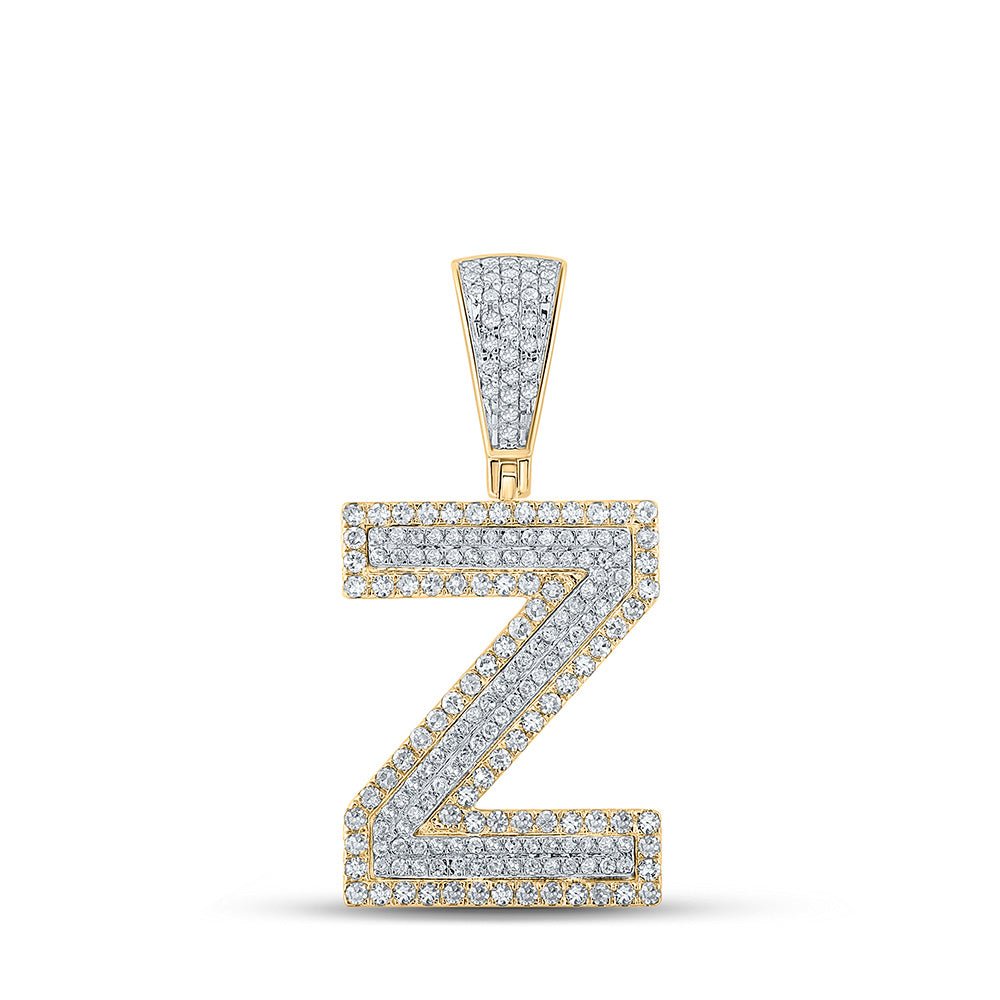 Men's Diamond Charm Pendant | 10kt Two-tone Gold Mens Round Diamond Z Letter Charm Pendant 3/4 Cttw | Splendid Jewellery GND