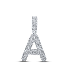 Load image into Gallery viewer, 10kt White Gold Mens Baguette Diamond A Initial Letter Pendant 1/2 Cttw - Distinguished Elegance - Alternate view 1 from Splendid Jewellery